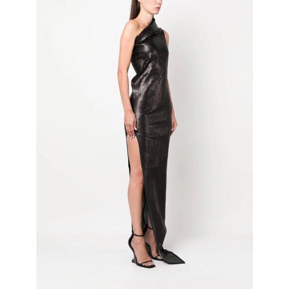 Rick Owens Dresses & Skirts - Rick Owens Athena Sequin Maxi Dress Asymmetric Neck Blue Black size 42